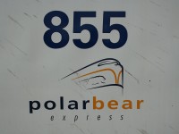 Ontario Northland Railways's modern Polar Bear Express logo, as seen on coach ONT 855.