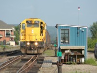 Having obtained clearance, "Work 1733" prepares to deparate south from Englehart yard to dump ballast around Thornloe.