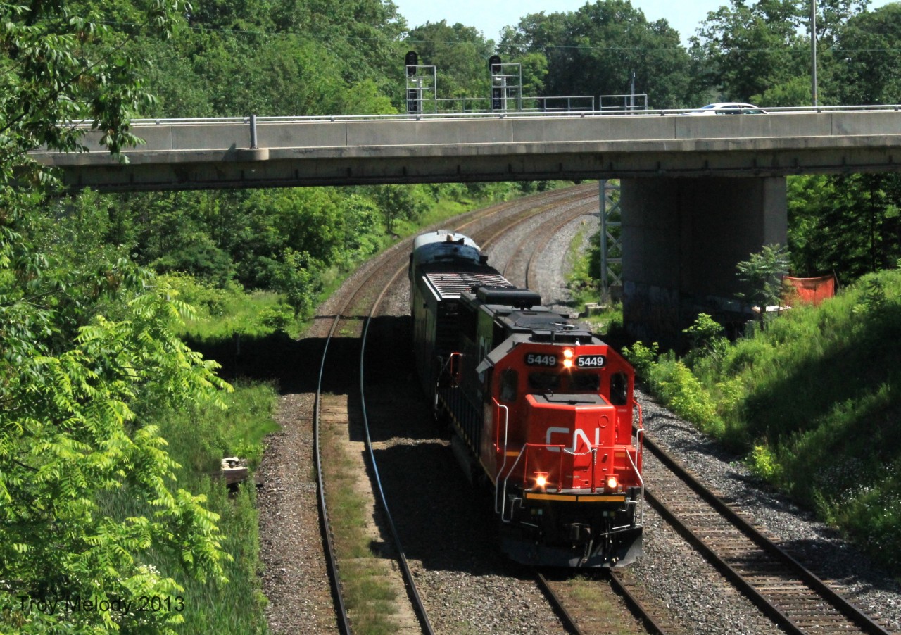 CN Track evaluation train makes its way through Bayview Junction to the Dundas Subdivision, to begin track evaluation procedures that were scheduled for the 20th of June.