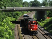CN Track evaluation train makes its way through Bayview Junction to the Dundas Subdivision, to begin track evaluation procedures that were scheduled for the 20th of June. 