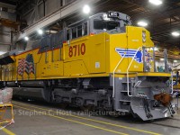 Union Pacific 8710, part of an order for 40 units sits at the Electro-Motive Diesel, London assembly plant. Photo taken with permission.<br><br>
For another view of the plant, see this image of the Paint Shop <a href="http://www.railpictures.ca/?attachment_id=5423">here</a>