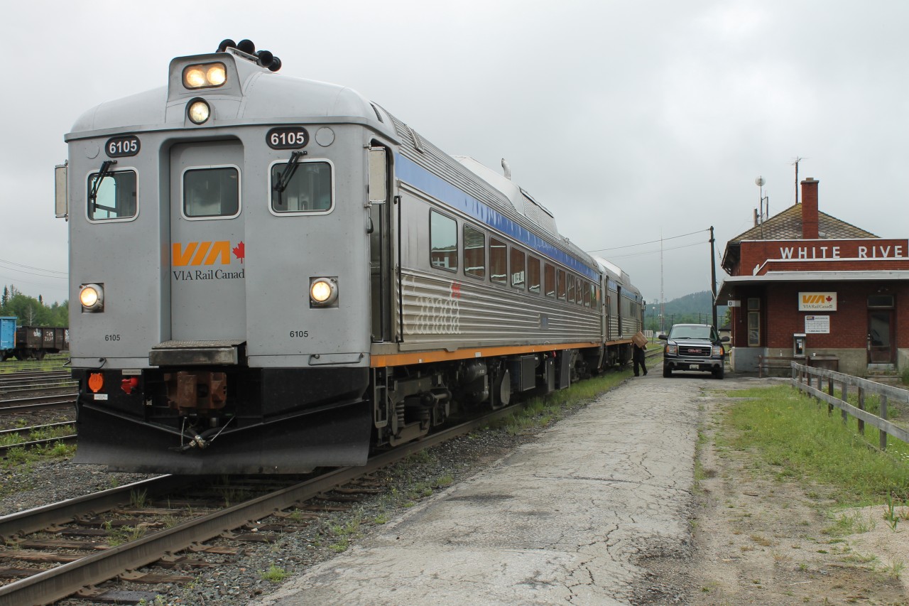 Supplies are loaded into Rail Diesel Car 6250 adjacent to the former CP White River station for the nine and half hour return trip to Sudbury.  VIA train 186 is scheduled for an 0900 departure.