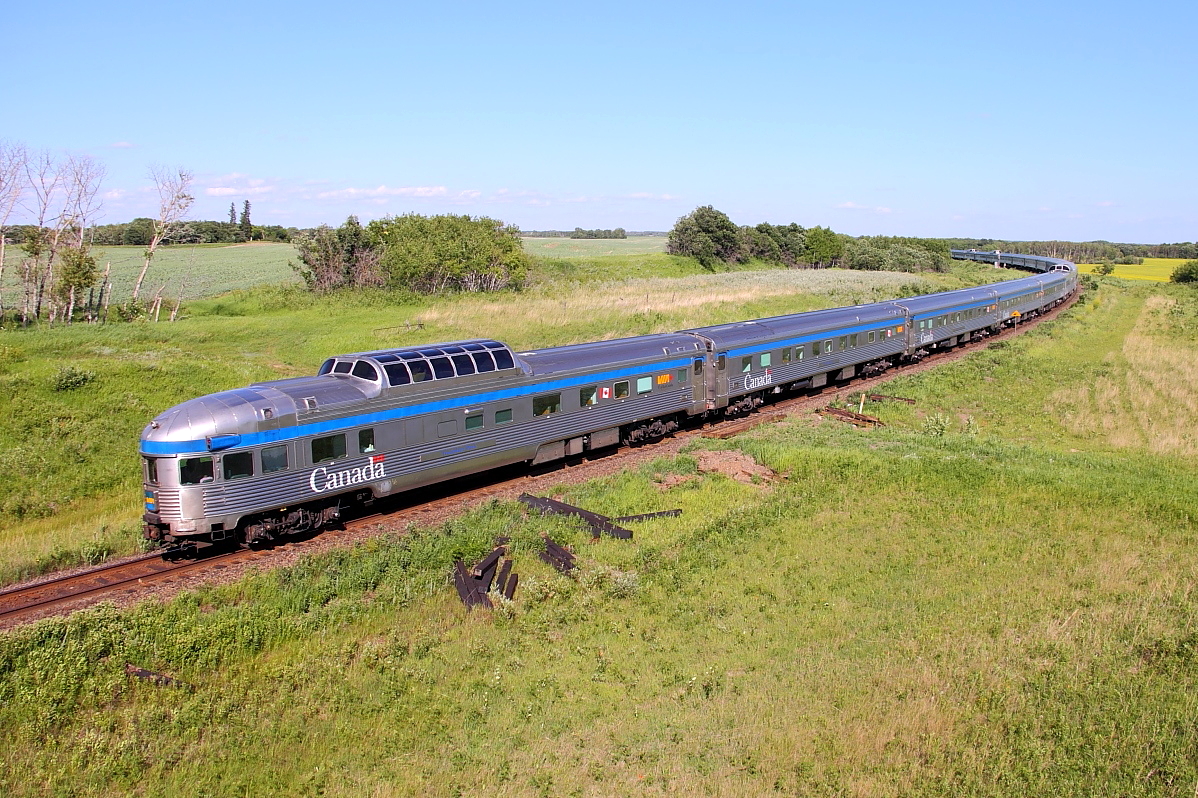 VIA's eastbound "Canadian" departs Rivers for Winnipeg.