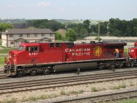 This star was used in the movie Unstoppable, but today it did mange to stop for a while to wait for a re-crew.  The conductor is seen taking off the handbrake before heading onto the Broadview Sub.