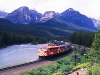 Eastbound CP train 2, the "Canadian" on famous Morant's curve. 