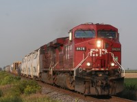 CP 8628 leads a short CP 254 eastbound towards Chatham, along with 9628.