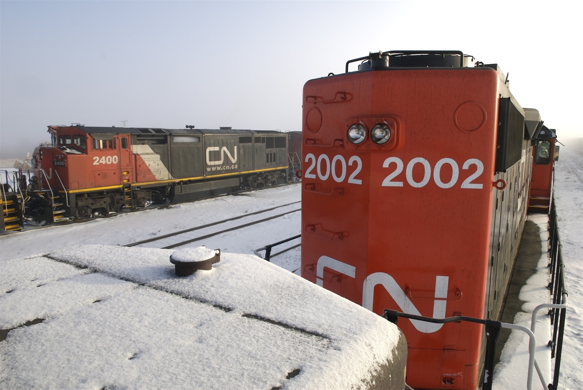 Various power sits around Fort St John yard as some "ice fog" gradually lifts.