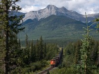 CN 8896 and IC 2721 lead train 310 eastward leaving the mountains behind them. 
