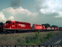 CP 5612 has train #505 in hand.  Tagging along for the ride are 2 Bangor and Aroostook GP38's, heading for rebuild I believe, and another brand new Dr Pepper trailer.....  :-)