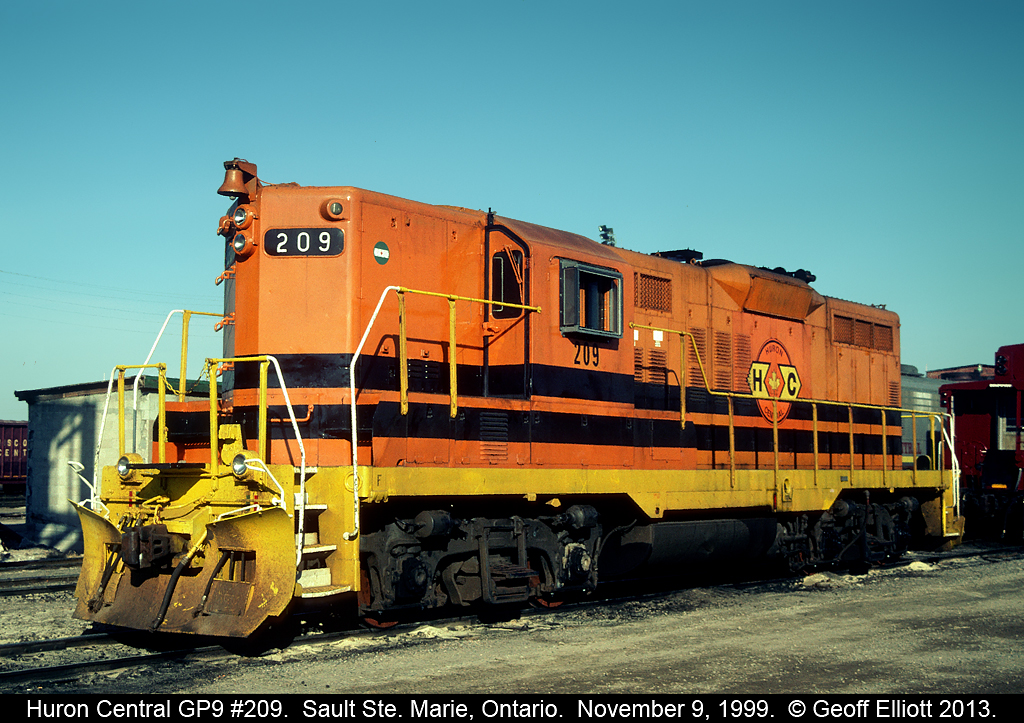 Huron Central GP9 #209 sits outside the Wisconsin Central (ex-Algoma Central) shops in Sault Ste. Marie, Ontario after having some wheel work completed.  Tomorrow 209 will be back in service in the Huron Central yard switching out cars for their trip to Sudbury.