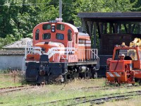 Ex CP RS3 8427 now part of the Alberni Pacific Railway (Western Vancouver Island Industrial Heritage Society) collection seen in the yards from a passing train approaching Port Alberni Station.