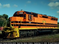 SD45's a plenty!!  Seemed like whenever I went to the Sault for work there was an abundance of SD45's to shoot, even though not a single Canadian Railroad ever purchased one (not counting the CP MK rebuilds as 45's).  Here Huron Central SD45e number 458 sits alone in the HC yard in Sault Ste. Marie, having been left behind this day as the train only required 2 units to make it's trip to Sudbury.