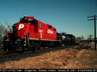 The CP 'TEC' train backs out of Windsor Yard toward 'CP Lakeshore' so that it can head West to do inspection through the Detroit/Windsor Tunnel and beyond.