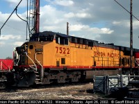 Adding some yellow to a normally all red engine facility Union Pacific AC60CW #7522. This unit was apparently testing on the CP for some months, but this was the only instance I know/heard of it being in Southwestern Ontario.