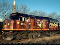 From the nicest, being CBC #6403, to what has to be the UGLIEST wrap VIA ever did.  Here the Quebec Loto Golden Egg (or Golden 'turd' as I called it) has cut away from train #73 and will be wyed before being put back on to the train to head to Toronto as Train #78.