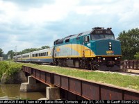 VIA F40PH-3 #6408 leads train #72 over Belle River during the initial stages of it's run to Toronto on July 31, 2013.