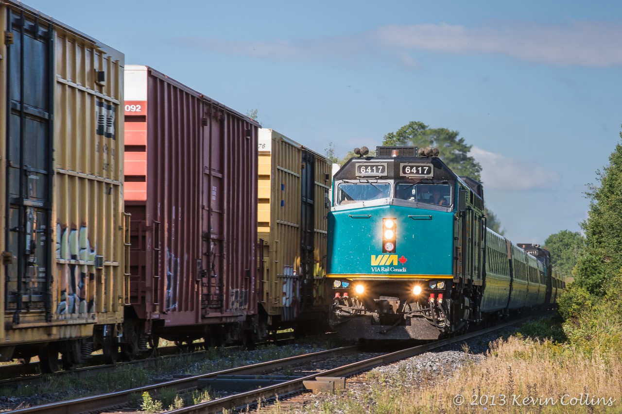VIA 6417 westbound at East Townline Rd. in Newtonville, ON. The rush of air from this train knocked over my camcorder which was sitting on a tripod a little too close.