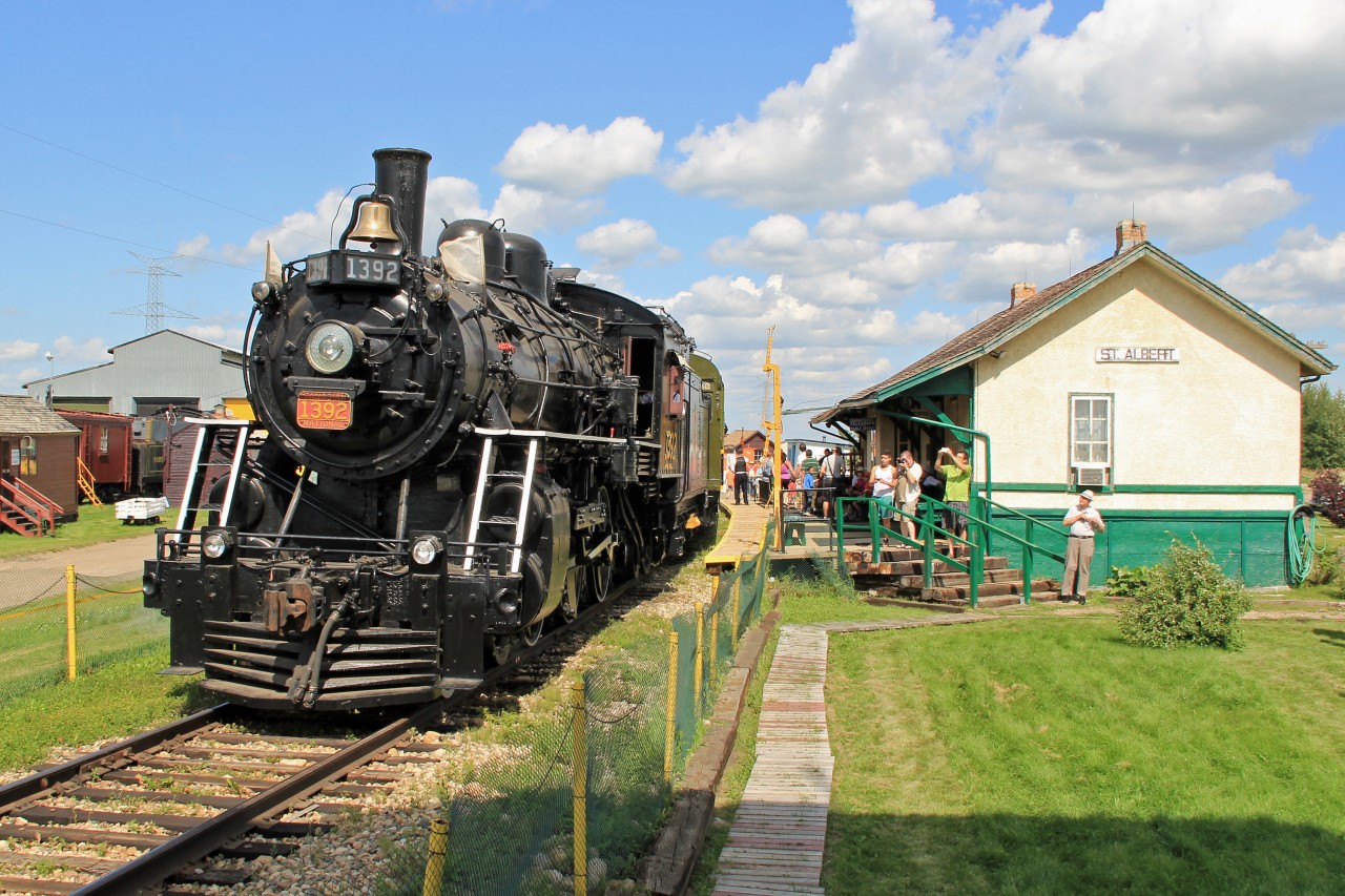 1397 disembarks her passengers at the preserved "St. Albert" station.  Obviously receiving a lot of attention and more snapping of pictures.