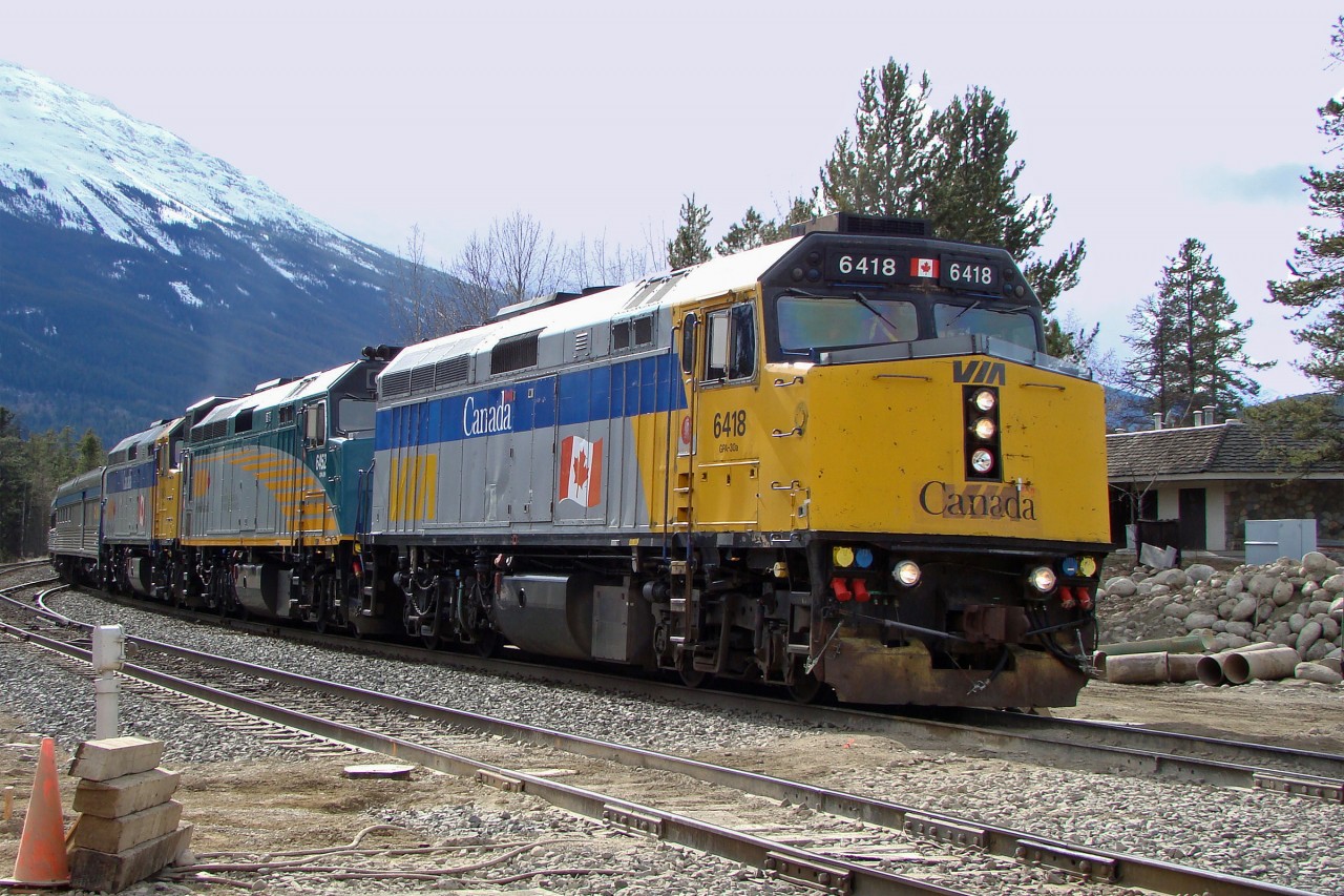 VIA F40PH-2's 6418, 6452 and 6424 Bring train #2, The eastbound Canadian into Jasper