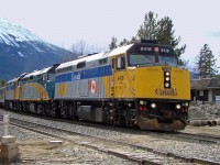 VIA F40PH-2's 6418, 6452 and 6424 bring train #2, the eastbound Canadian into Jasper