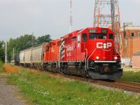 CP's (ugly) new GP20C ECO locomotive leads local T29 into Chatham on a muggy morning.