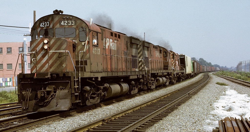 C-424 4233 is westbound at Dorval Quebec in the early 1970's.  This unit was retired by the CPR and was sold to the Apache Railway in the US.