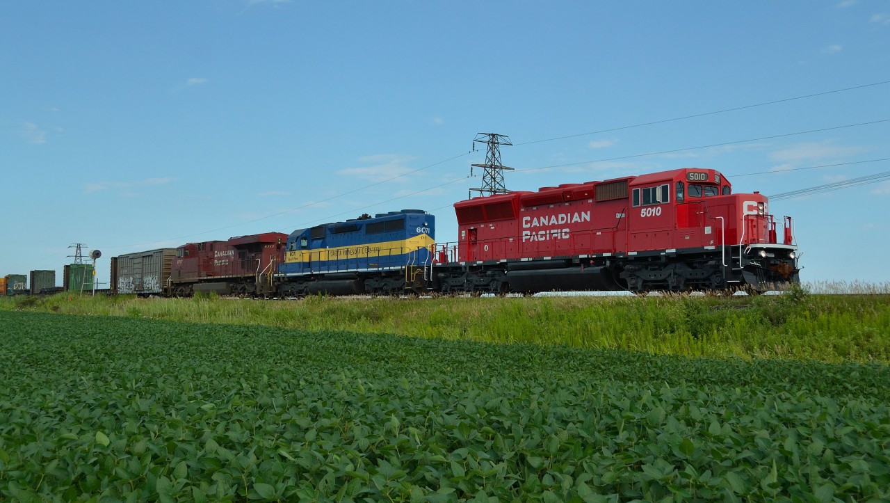CP 641 with new SD30C-ECO 5010 on the point approaches Tilbury as it heads westbound towards Walkerville.