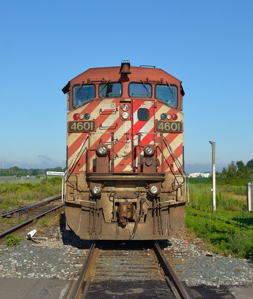CN 382 with BCOL 4601 on the point, backs up past CN Blackwell and into the east end of the Sarnia Yard