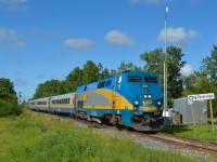 VIA 72 led by 905 comes off the south track at CN Riverview and proceeds eastward towards London.