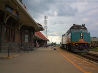 Via train number 76 cruises into Brantford under very overcast skies.  Via 6448 was in charge of 4 Budd passenger cars.  This is my 120th photo on Railpictures.ca
