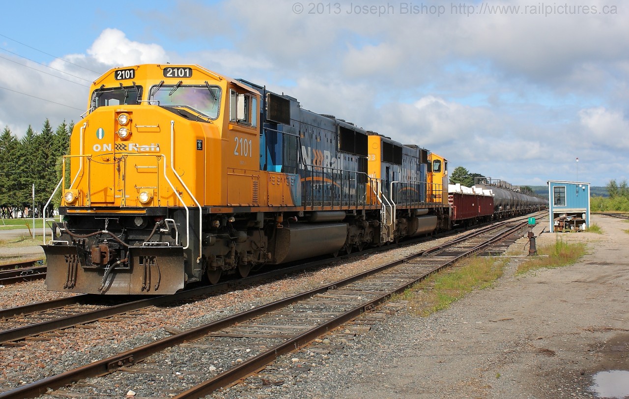 ONT 2101 and ONT 2103 haul Southbound 214 out of Englehart.