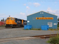 ONT 2101 and 2103 rest beside the shop at Englehart Ontario.  They arrived on train 113 a few minutes ago from North Bay and will head North on train 211 later that day.  I would catch them again at Boston Creek Ontario.