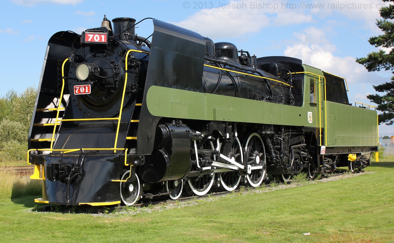 TNO 701 sits cosmetically restored in Englehart on a warm August afternoon.  All that is left to do is some finish the decals and she will look brand new.  I would have loved to see an iron horse like this running on the ONR still!