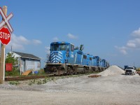 The Nanticoke Road Switcher sits awaiting its crew at Garnet with 3 GP20D's for the power.  To the right of the locomotives is the construction for new yard tracks that are currently being put into place and switches will be installed soon also.  <br> Change is coming to Garnet and the SOR...new yard tracks and as soon as G&W can get new power to the SOR the GP20D's will be returned to the leaser.