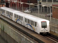 Translink "Skytrain" (Vancouver) MkII Bombardier 4 car set with #256 leading.  Built in 2001-02 these train sets were added when the Millennium Line opened.