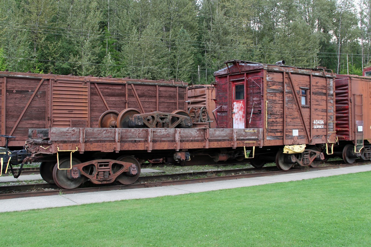 Ex CP Boom Car 404116.  Photo 2705 by Joe Harrison is much more "artistic" rendering of the subject, but here is my offering, just a regular train pic to record my rail fan experience.