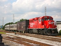 CP's rail geometry train with brand new GP20C #2205 has finished its day of inspecting the Orangeville & Brampton RR (CANDO) line to Orangeville. The train will spend the night at Streetsville Jct. before moving on in the morning.