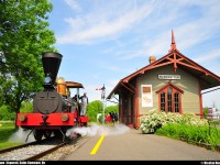 The John Molson, an steam 2-2-2 locomotive, is showing up at Barrington station at Exporail in St-Constant, QC.