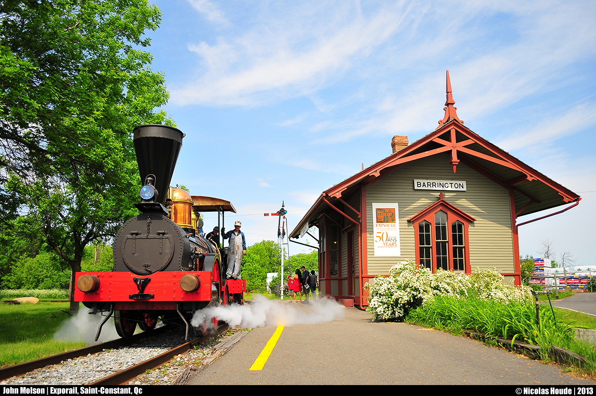 The John Molson, an steam 2-2-2 locomotive, is showing up at Barrington station at Exporail in St-Constant, QC.