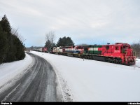 <B>What a consist?</B> A colorful consist pulls the crude oil unit at Brigham, Qc.