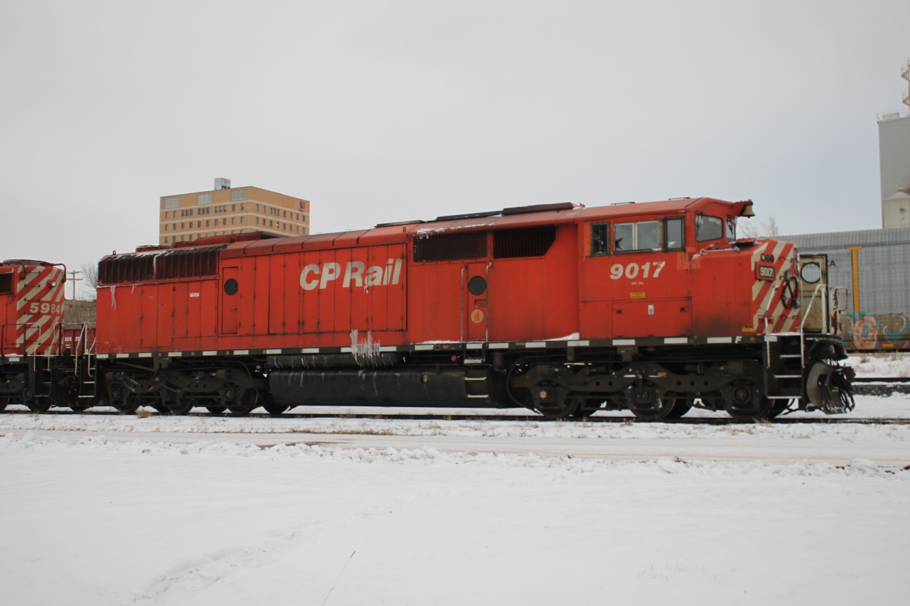 This CP Rail veteran is waiting for the word to begin the trip out west. The two GE's that were going to haul this train decided to be temperamental, so this all EMD power is what was used for the trip.