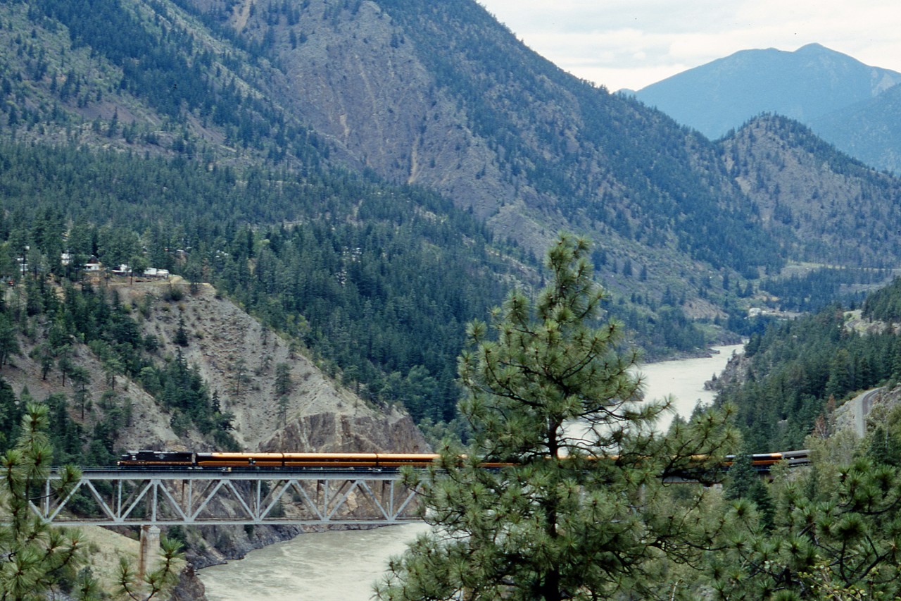 Another view of the Whistler Northwind, headed by GE B39-8 BCOL 1700 as it crosses the Fraser River on it's approach to Lillooet