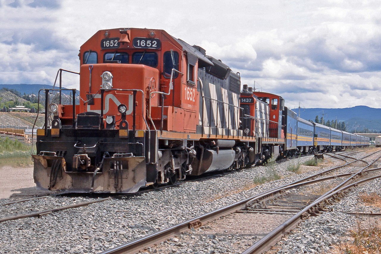 GP38-2 CN 1652 (Ex NAR 403 "Athabasca River") and GMD1 1437 in charge of the Okanagan Wine Train.  The train ran dinner excursions in the Okanagan Valley from 1999 to 2003.  Due to lack of funding it was "parked" in 2004 and to my knowledge has not been heard of since.