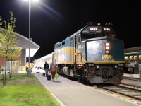 VIA 79 arrives into Windsor (Walkerville) Station, around 11pm. Passengers are filling off the train, and heading home or to Friends & Families homes in the late evening arrival.