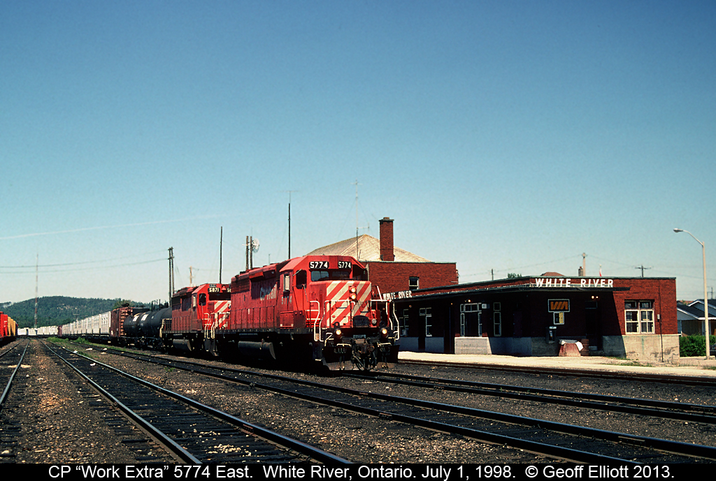 "Work Extra" CP 5774 East has just come off the CP Heron Bay subdivision and entered the yard in White River, Ontario where they will perform a crew change before continuing east on to Sudbury.