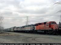 CP 6048 east has 3 ex-Amtrak F40PH's in tow (#263, 247, 397) that are bound for Canadian American Railroad.  These units will be rebuilt with a 'pug nose' to put a platform and steps for crews to use the units in freight service.