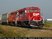 CP Local T29, with GP20C #2212 at the helm, heads to Chatham from Windsor with it's 2 car train.  5 hours later the local would return to Windsor with 1 car.