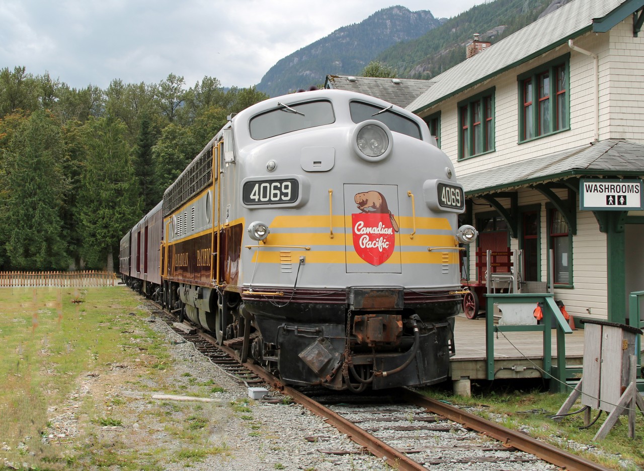 FP7 4069, ex VIA, ex CP sits at Mac Norris Station at the West Coast Railway Museum.  The station is a new building but was constructed from original plans of a 1915 PGE station at Squamish.