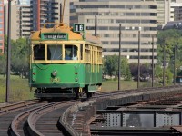 Operated by the Edmonton Radial Railway Society, Melbourne and Metropolitan Tramways Board 1947 built W6 class tram No. 930 runs across the High Level Bridge on the former CP Rail line from Old Strathcona to downtown Edmonton.