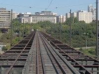 Edmonton High Level Bridge railway (tramway) deck seen as the tram traverses the bridge.